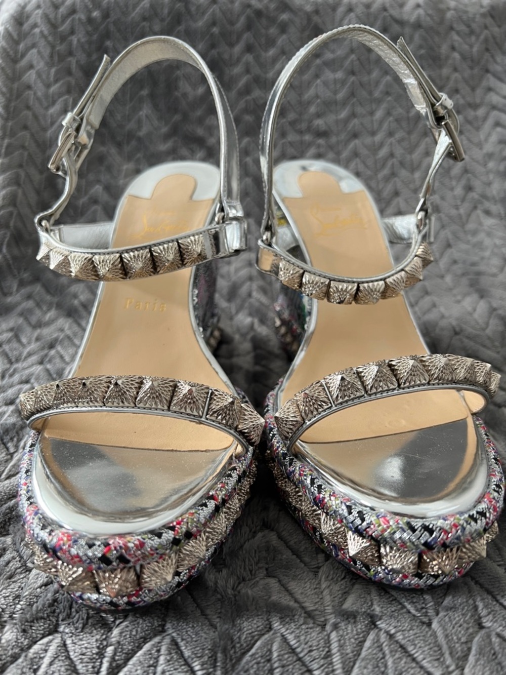 Christian Louboutin Pira Ryad Studded Cataclou Espadrille Wedges - Picture 2 of 9